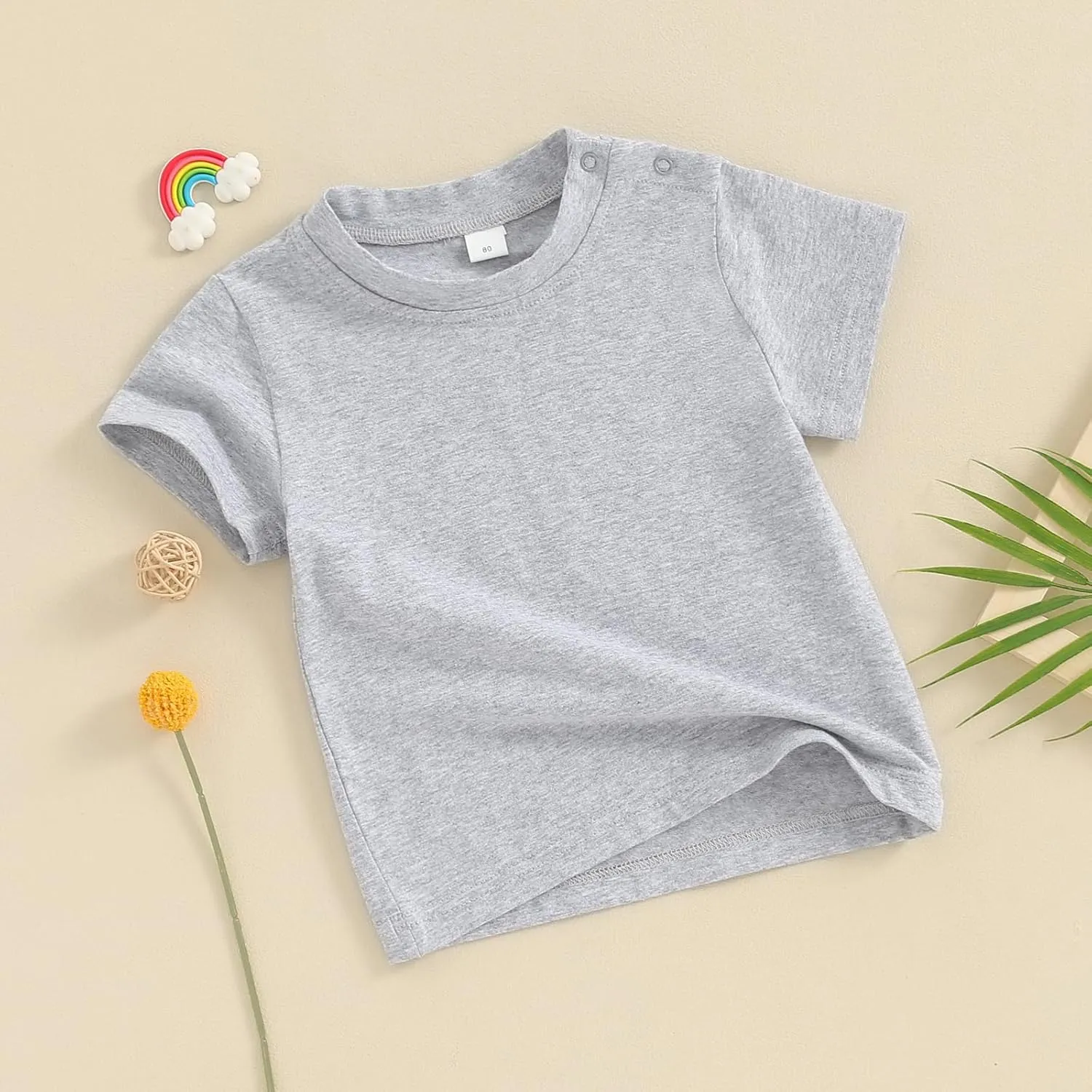 Toddler Baby Boy Girl Short Sleeve Crew Neck T Shirt Pullover Sweatshirt Summer Basic Tee Solid Casual Clothes
