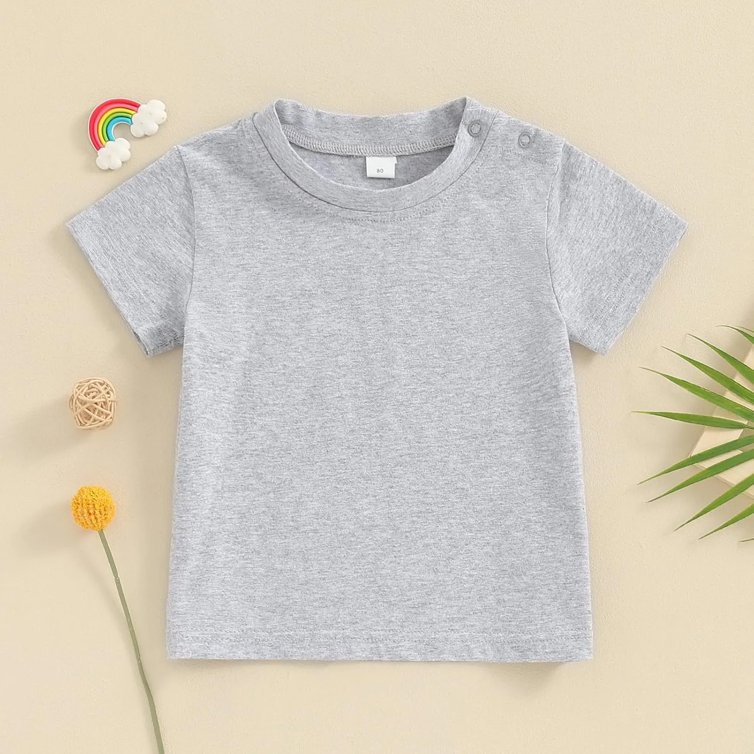 Toddler Baby Boy Girl Short Sleeve Crew Neck T Shirt Pullover Sweatshirt Summer Basic Tee Solid Casual Clothes