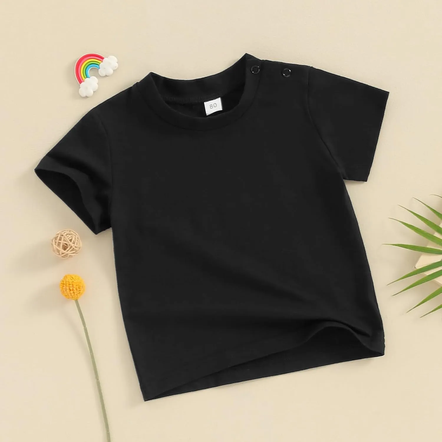 Toddler Baby Boy Girl Short Sleeve Crew Neck T Shirt Pullover Sweatshirt Summer Basic Tee Solid Casual Clothes
