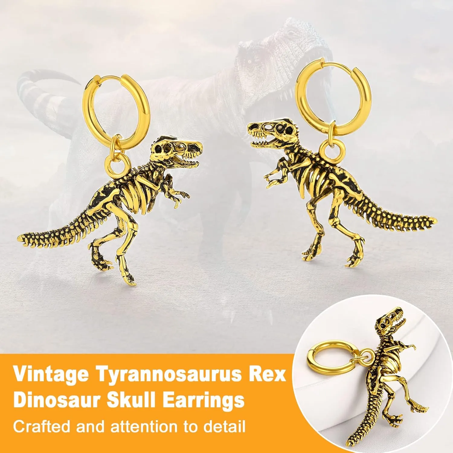U7 Punk Rock Earrings for Men Women Hypoallergenic Stainless Steel/18K Gold/Black/S925 Sterling Silver Punk Rock Earrings Personalized Dragon/Dinosaur Earrings