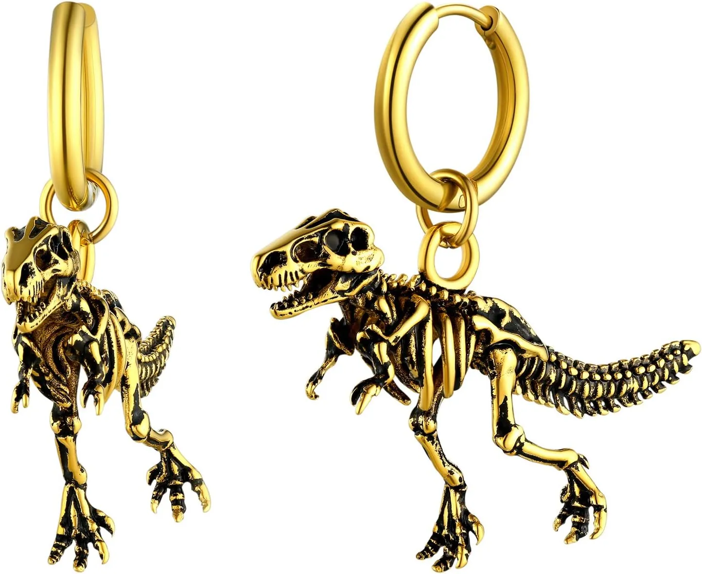 U7 Punk Rock Earrings for Men Women Hypoallergenic Stainless Steel/18K Gold/Black/S925 Sterling Silver Punk Rock Earrings Personalized Dragon/Dinosaur Earrings