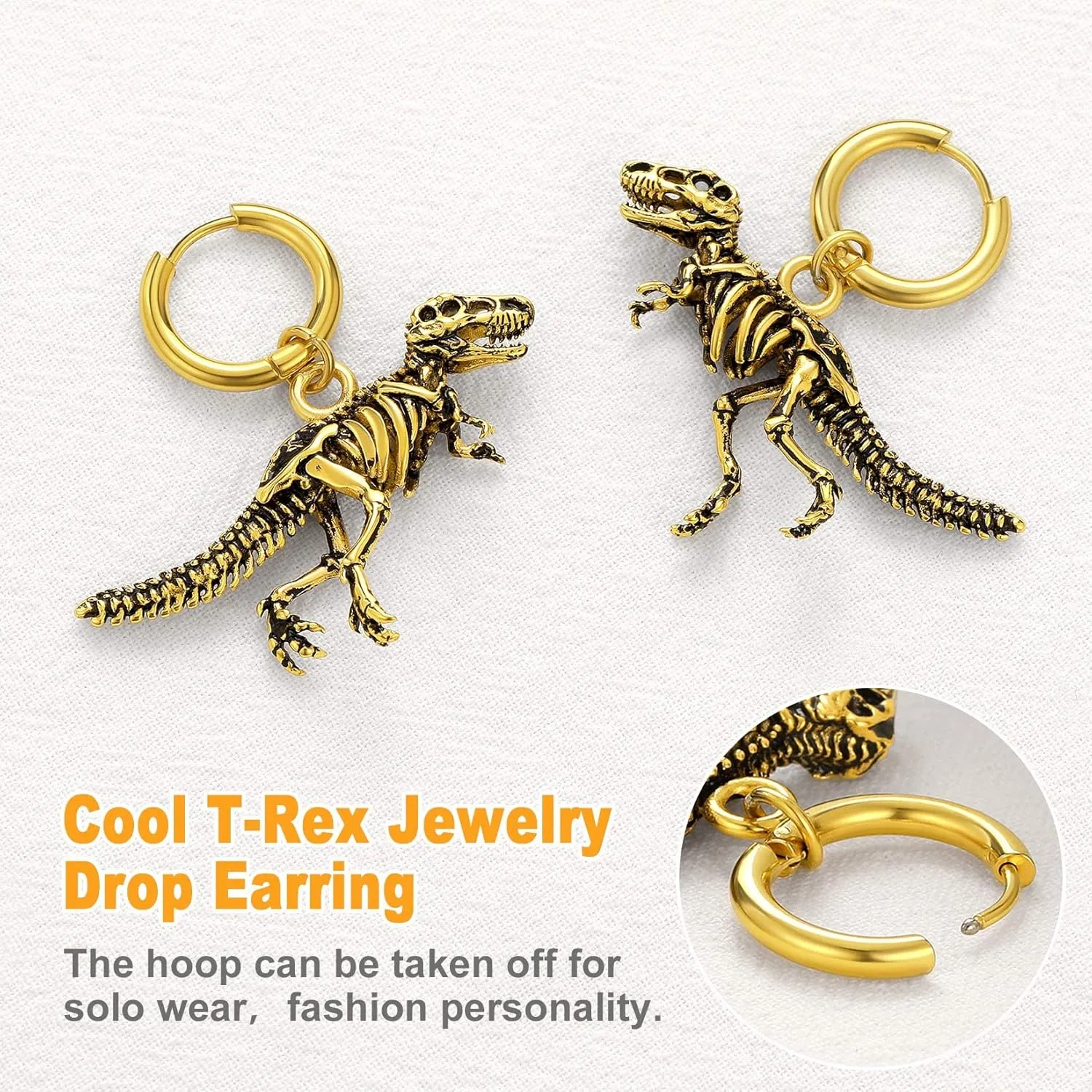 U7 Punk Rock Earrings for Men Women Hypoallergenic Stainless Steel/18K Gold/Black/S925 Sterling Silver Punk Rock Earrings Personalized Dragon/Dinosaur Earrings