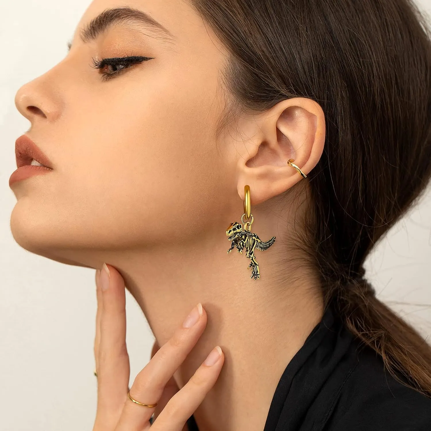 U7 Punk Rock Earrings for Men Women Hypoallergenic Stainless Steel/18K Gold/Black/S925 Sterling Silver Punk Rock Earrings Personalized Dragon/Dinosaur Earrings