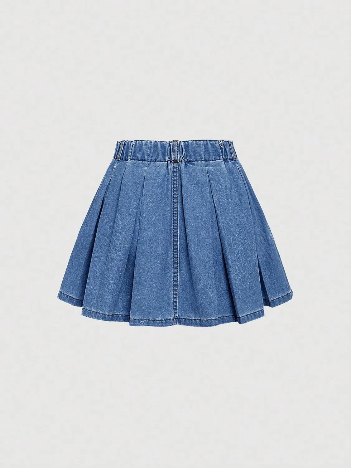 Verdusa Girl's Pleated Denim Skirt Elastic Waist A Line Flared Mini Skirt
