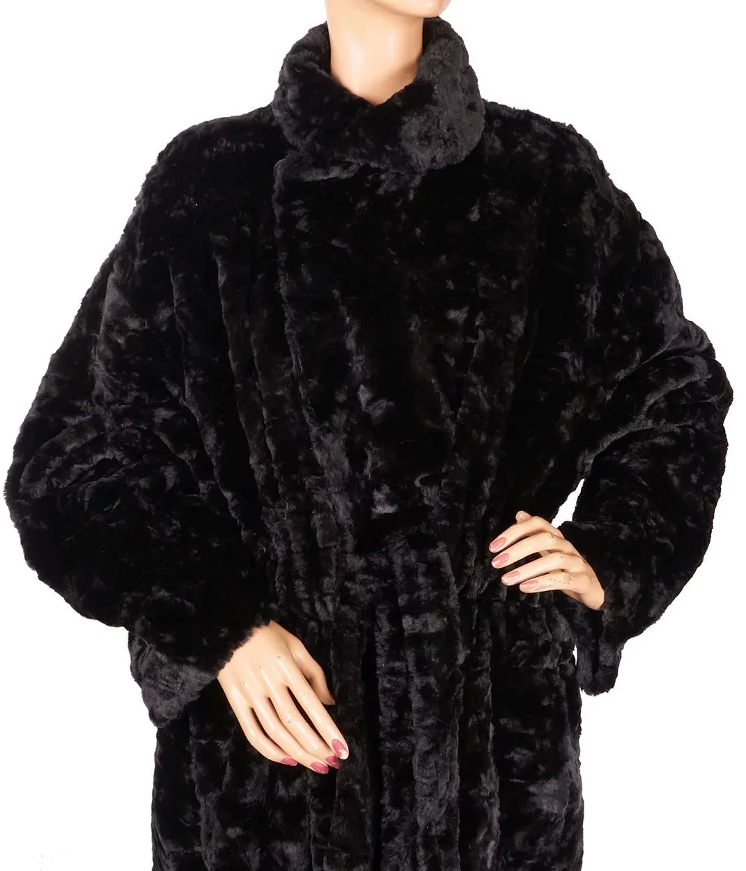 Vintage 1990s Sonia Rykiel Black Faux Fur and Satin Reversible Coat - L