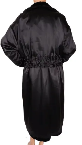Vintage 1990s Sonia Rykiel Black Faux Fur and Satin Reversible Coat - L