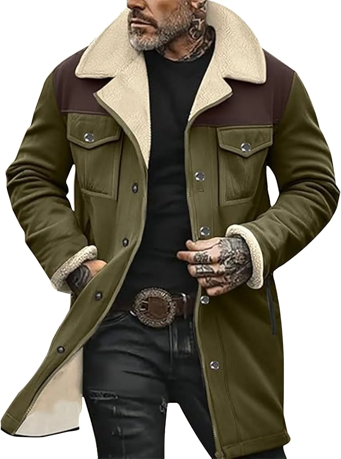 Vintage Suede Pocket Plush Reversed Collar Mens Winter Warm Outdoor Jacket Western Jackets For Men Suede Jacket