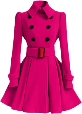 Winter Classic Thick Coat European Belt Buckle Trench Coat Double Breasted Coat Casual Ladies Dress Coat
