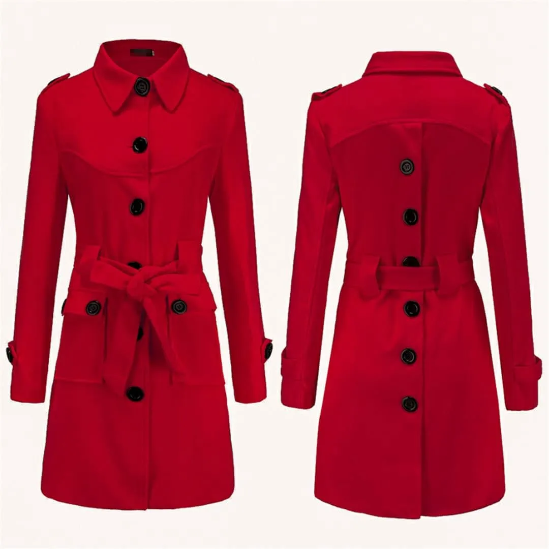 Winter Classic Thick Coat European Belt Buckle Trench Coat Double Breasted Coat Casual Ladies Dress Coat