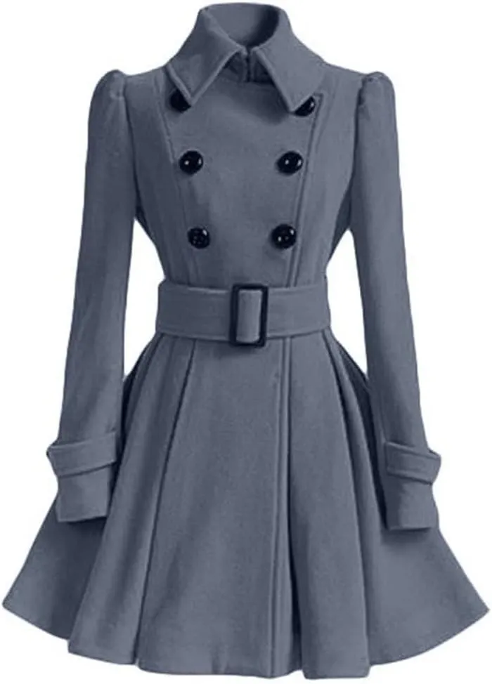Winter Classic Thick Coat European Belt Buckle Trench Coat Double Breasted Coat Casual Ladies Dress Coat