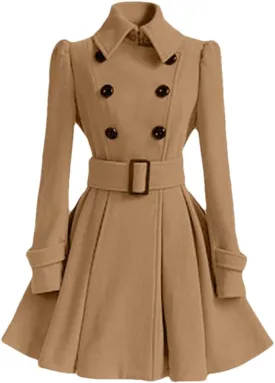 Winter Classic Thick Coat European Belt Buckle Trench Coat Double Breasted Coat Casual Ladies Dress Coat
