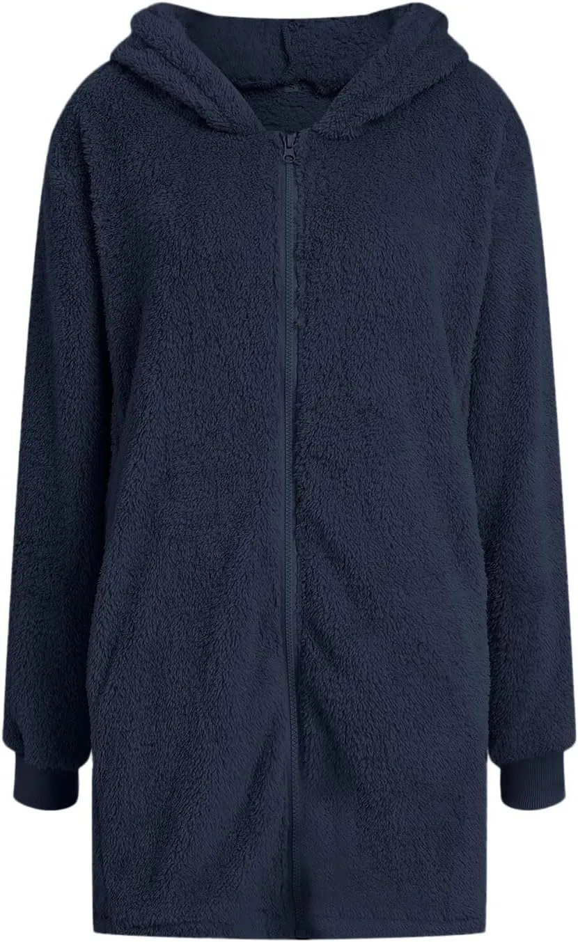 Women Plush Coats Casual Long Sleeve Solid Color Double Breasted Trench Jackets Windproof Oversized Fleece Jacket