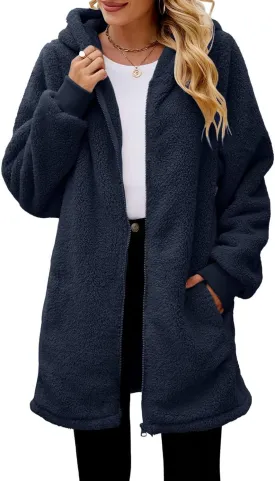 Women Plush Coats Casual Long Sleeve Solid Color Double Breasted Trench Jackets Windproof Oversized Fleece Jacket