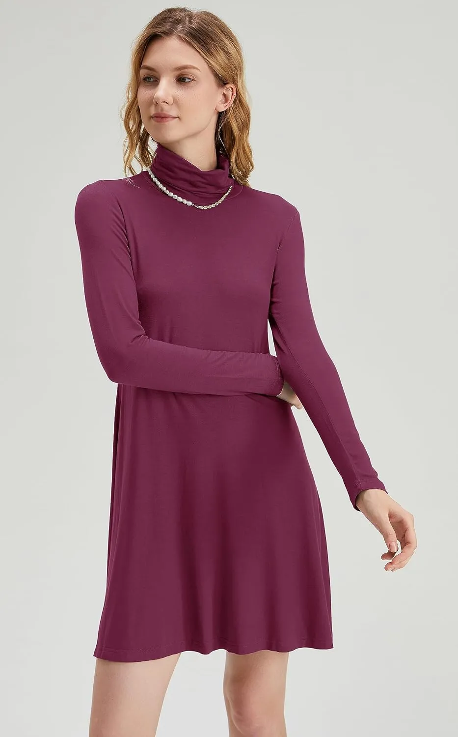Women's Long Sleeve Turtleneck Casual Loose T-Shirt Dresses