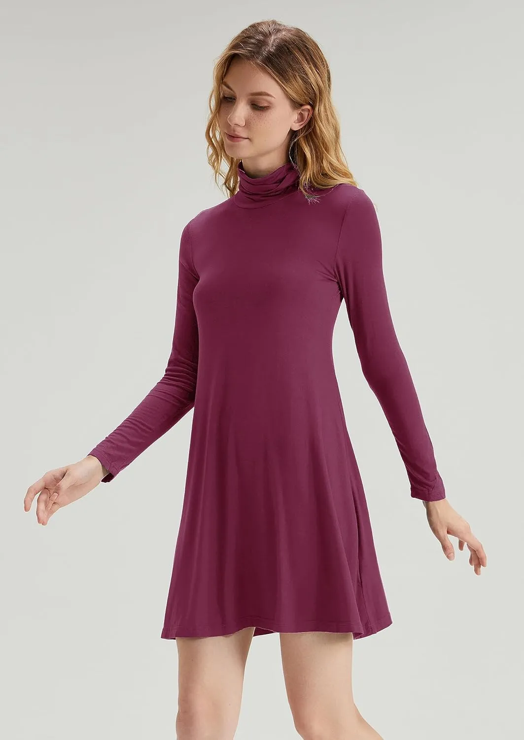 Women's Long Sleeve Turtleneck Casual Loose T-Shirt Dresses