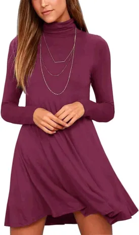 Women's Long Sleeve Turtleneck Casual Loose T-Shirt Dresses
