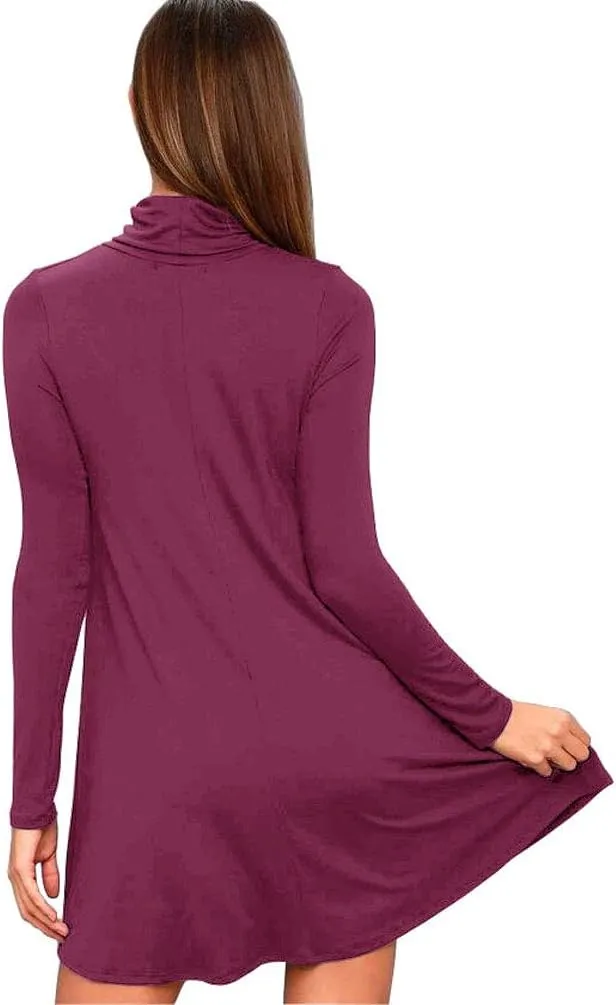 Women's Long Sleeve Turtleneck Casual Loose T-Shirt Dresses