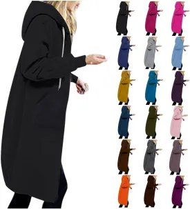 Womens Long Sweatshirts Oversized Zip Up Hoodies Knee length Long Fleece Tunic Sweatshirts Hoodie Fall Jackets Coats