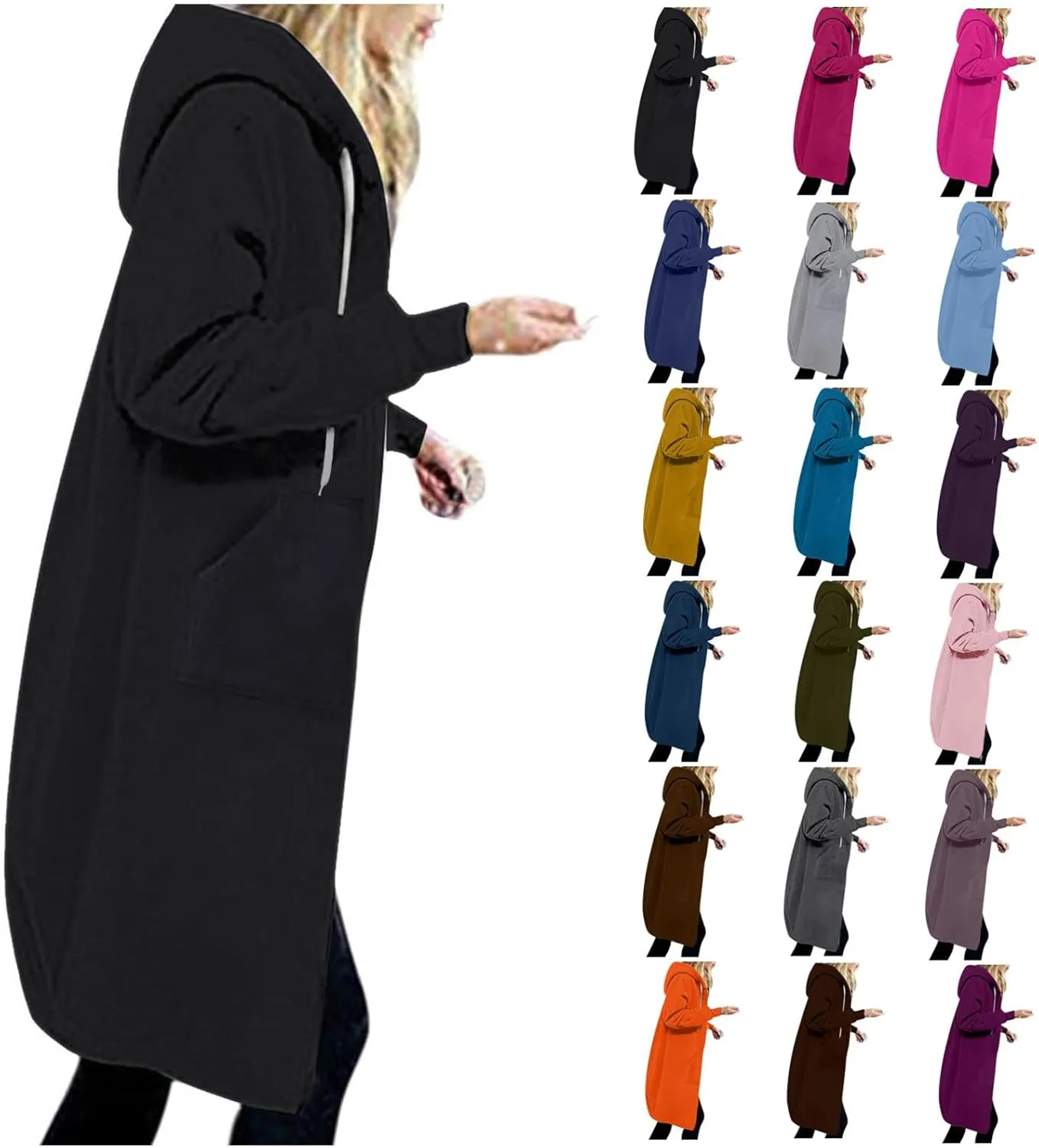 Womens Long Sweatshirts Oversized Zip Up Hoodies Knee length Long Fleece Tunic Sweatshirts Hoodie Fall Jackets Coats