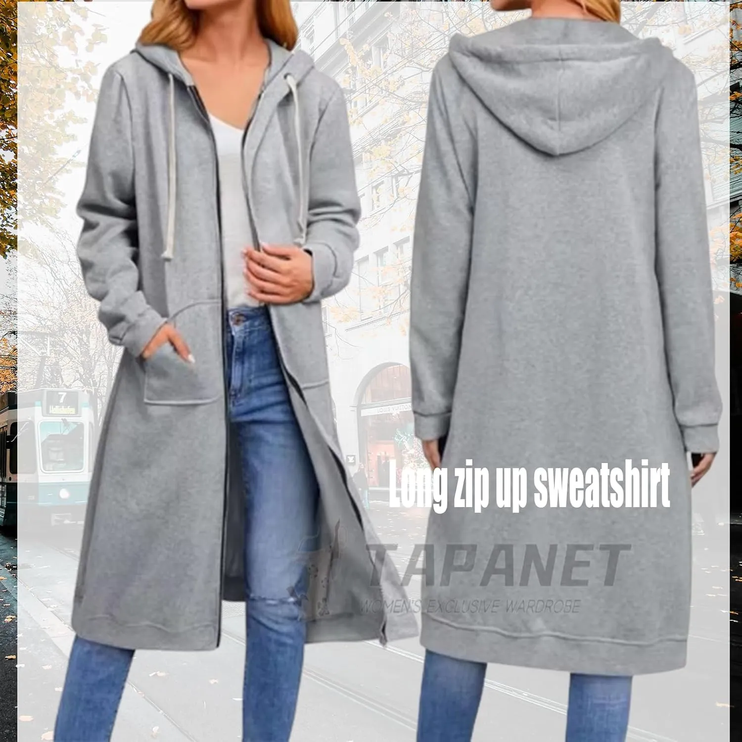 Womens Long Sweatshirts Oversized Zip Up Hoodies Knee length Long Fleece Tunic Sweatshirts Hoodie Fall Jackets Coats