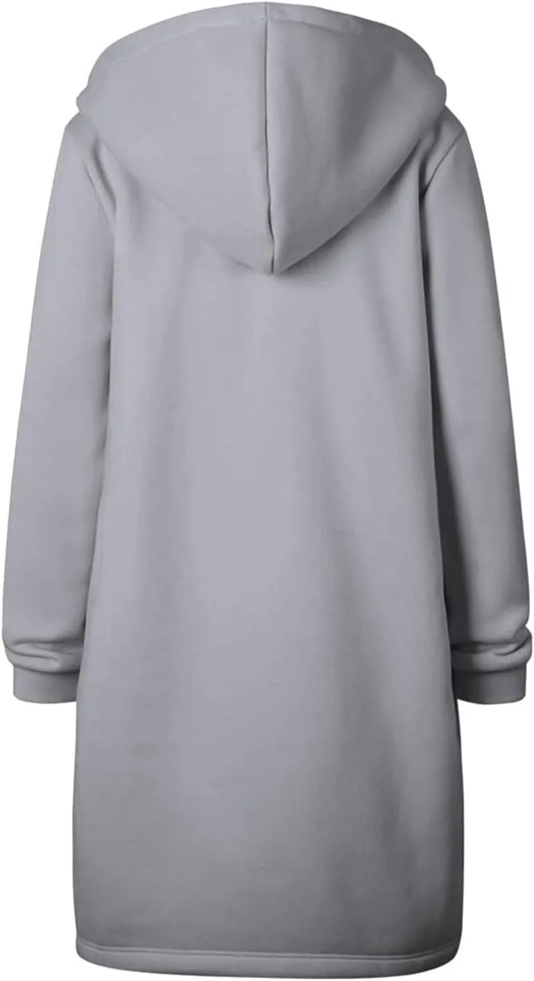 Womens Long Sweatshirts Oversized Zip Up Hoodies Knee length Long Fleece Tunic Sweatshirts Hoodie Fall Jackets Coats