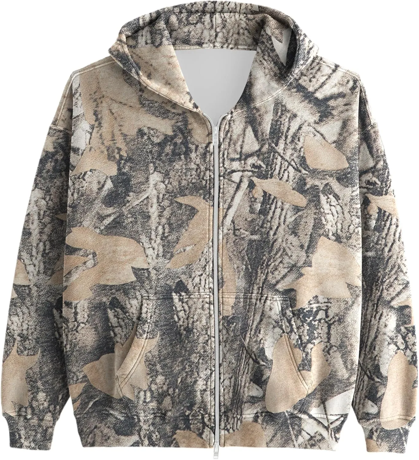 Womens Mens Camo Zip Up Hoodie Maple Leaf Print Oversized Hooded Sweatshirt Fleece Long Sleeve Jacket