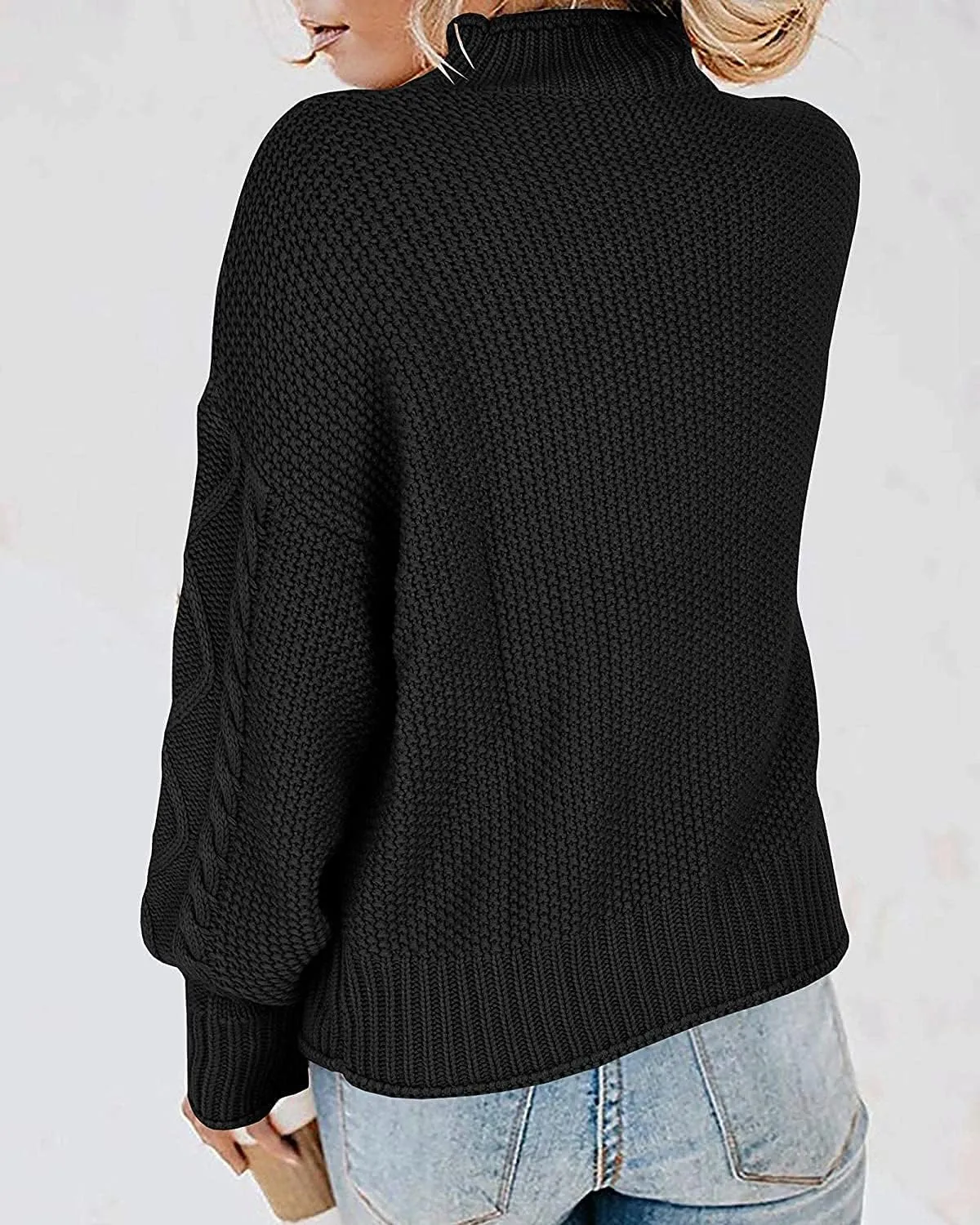 Womens Turtleneck Oversized Pullover Sweaters Cable Knit Batwing Long Sleeve Loose Fit Chunky Jumper Tops