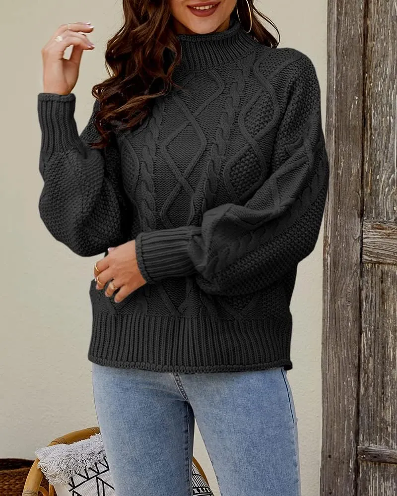Womens Turtleneck Oversized Pullover Sweaters Cable Knit Batwing Long Sleeve Loose Fit Chunky Jumper Tops