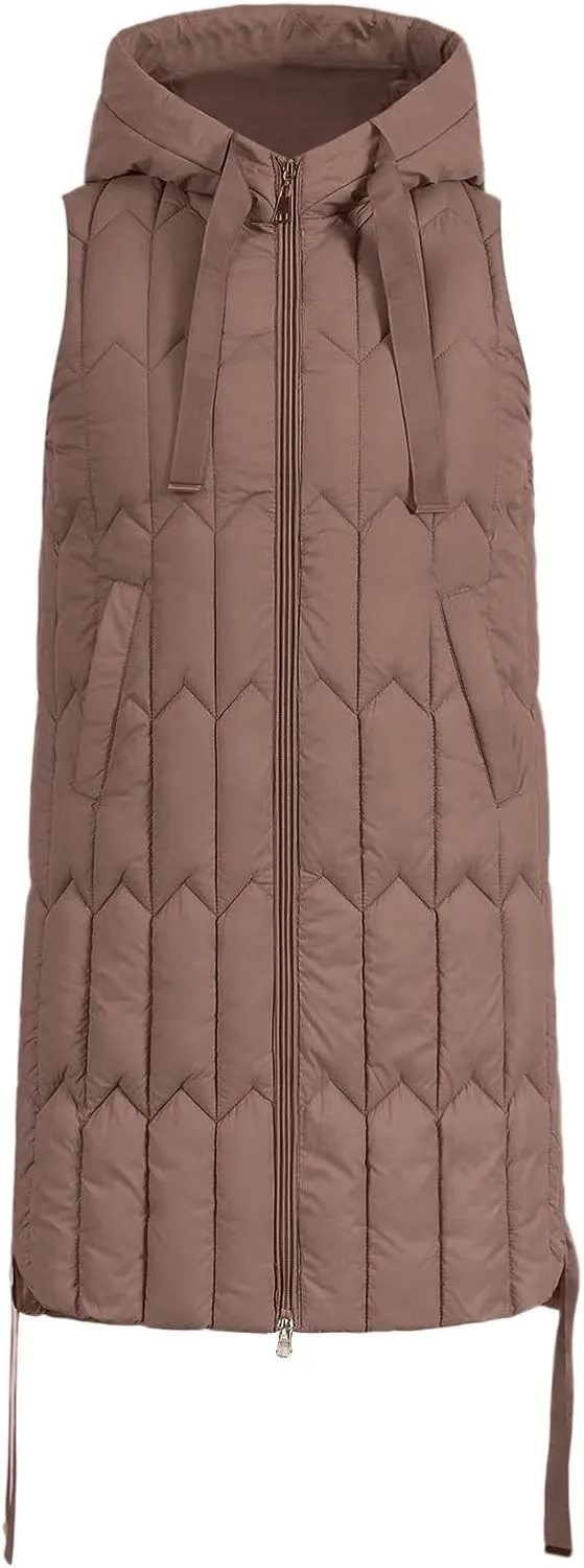 Women's Winter Hooded Puffer Vest Long Sleeveless Down Coats Trendy Fashion Warm Outdoor Quilted Vests with Pockets