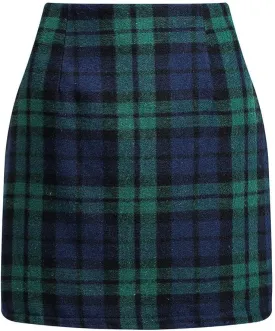 Womens Wool Plaid Mini Skirt Fall Winter High Waisted A Line Bodycon Pencil Skirt