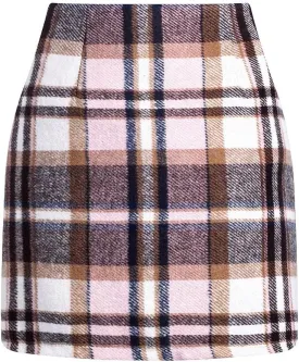 Womens Wool Plaid Mini Skirt Fall Winter High Waisted A Line Bodycon Pencil Skirt